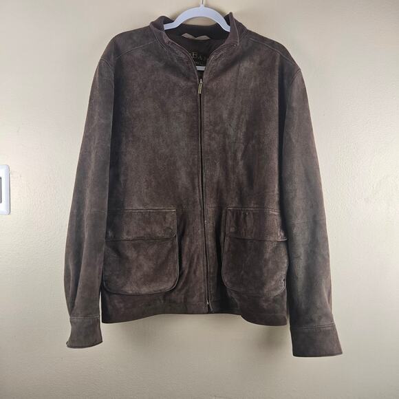 Tommy Bahama Genuine Leather Brown Suede Bomber Full Zip Jacket Size Medium